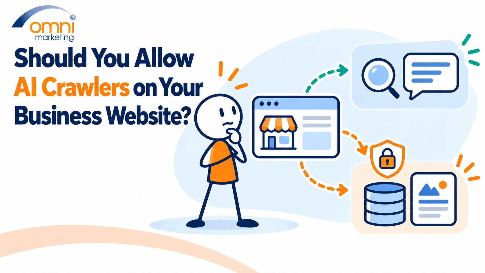 Should you allow AI crawlers on your business website? A matchstick character weighing search discovery against protected information