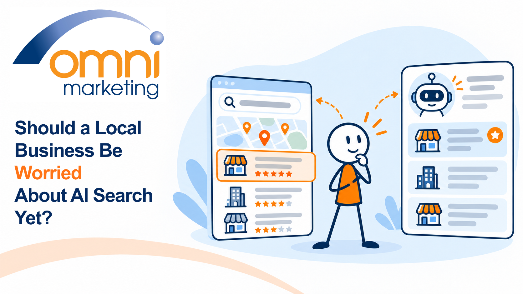 Illustration comparing local search and AI answers for a local business