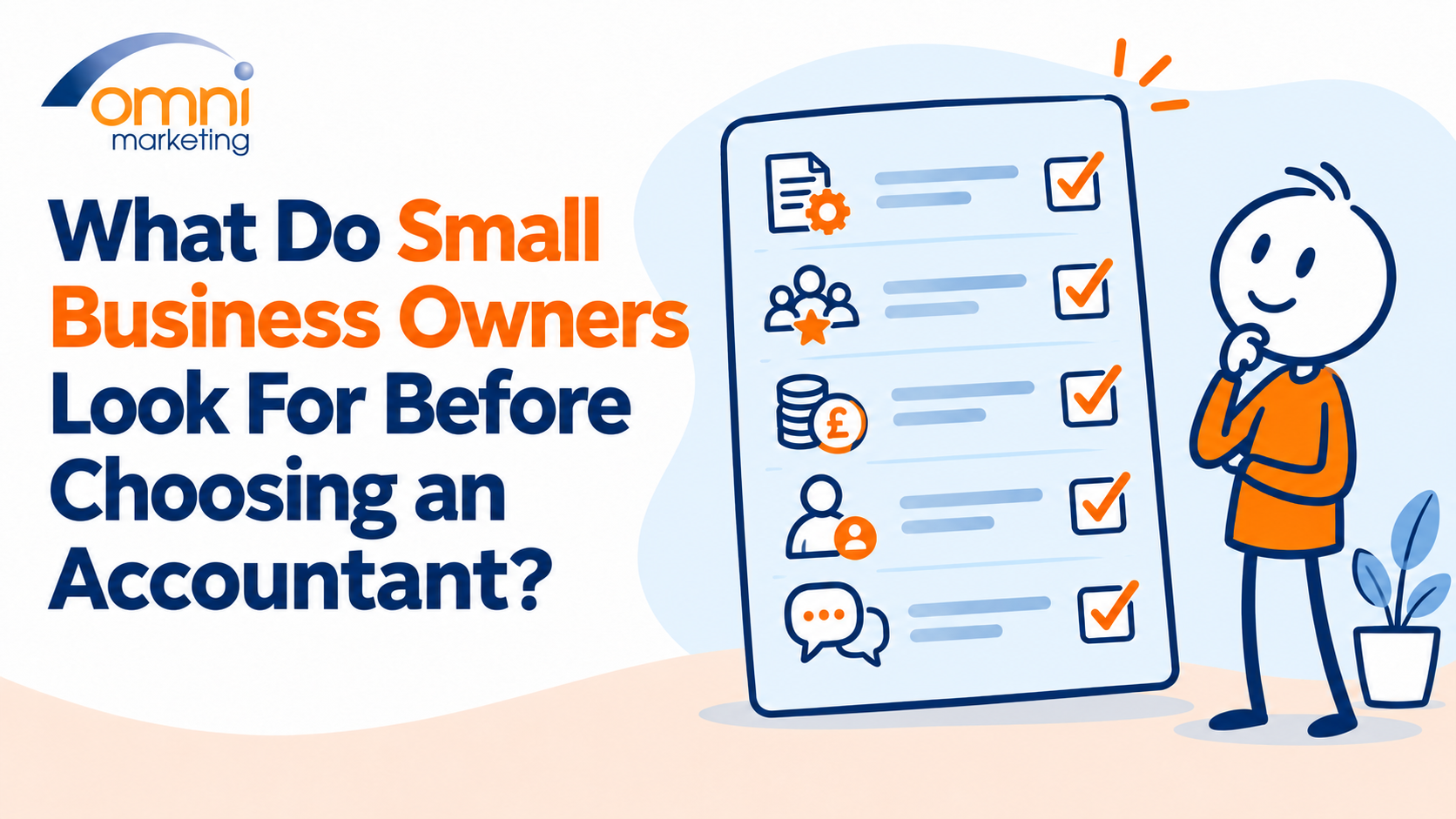 Illustration showing the questions small business owners consider before choosing an accountant